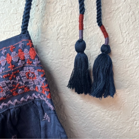 FREE PEOPLE Navy Blue Eternal Love Embroidered Tassel Tank Size Medium NEW! - Picture 7 of 12